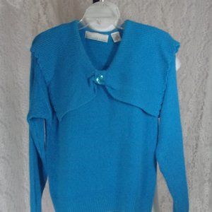Bramble Lane Turquoise Blue Sweater Top Portrait Collar